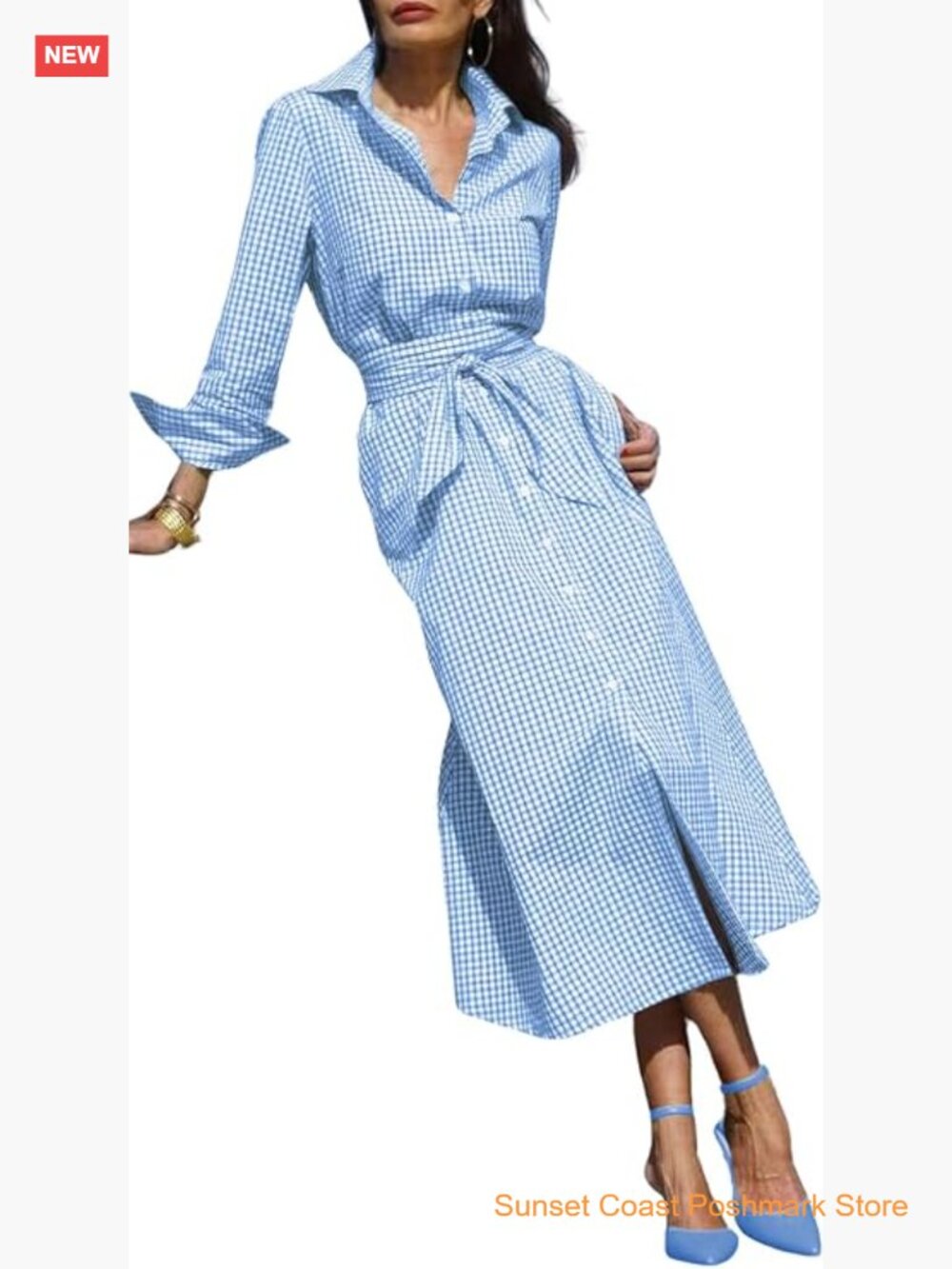 Women's Cotton Shirt Dress Casual Retro Lapel Long Sleeve Button Down Belted